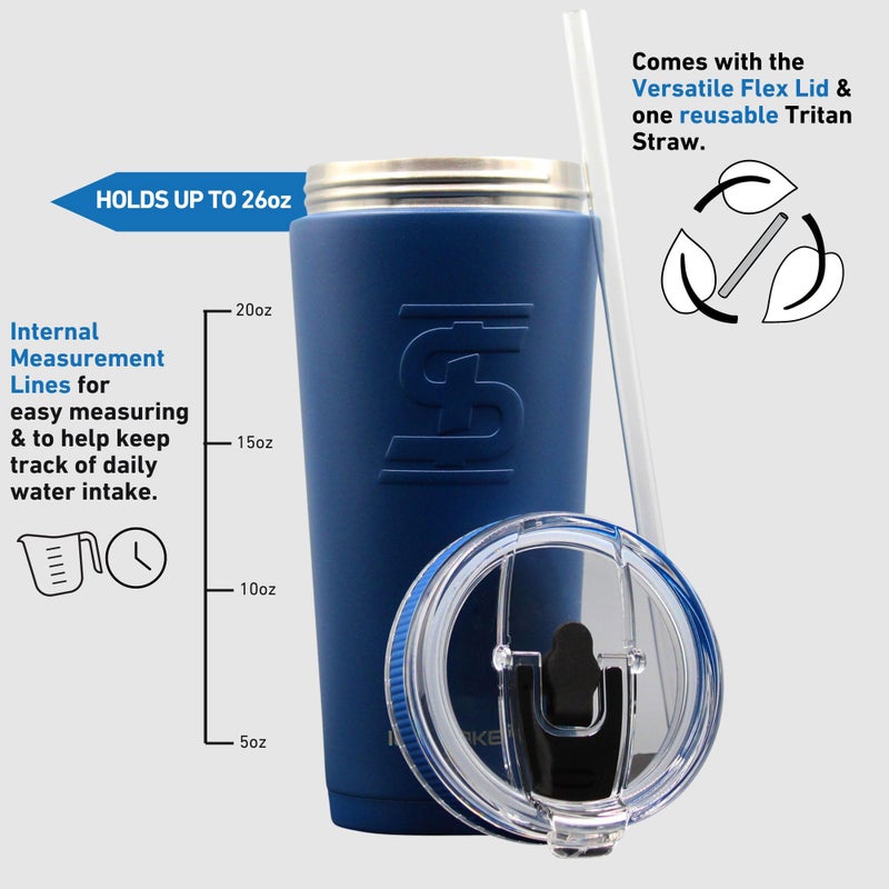 Ice Shaker 26 Oz Stainless Steel Bottle, Insulated Water Bottle with Straw, Navy - Image 2